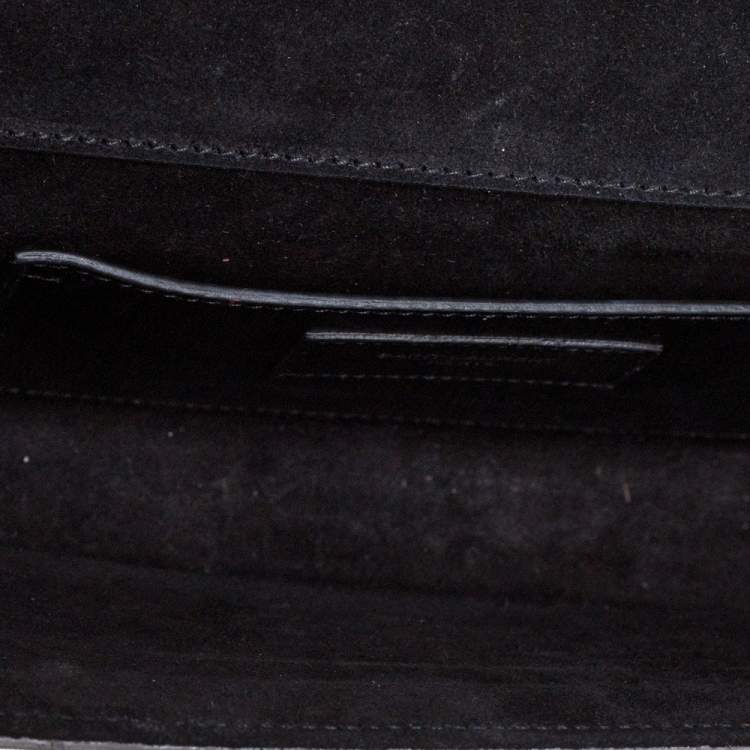 Pre Owned Saint Laurent Metallic Silver Leather Kate Monogram Clutch