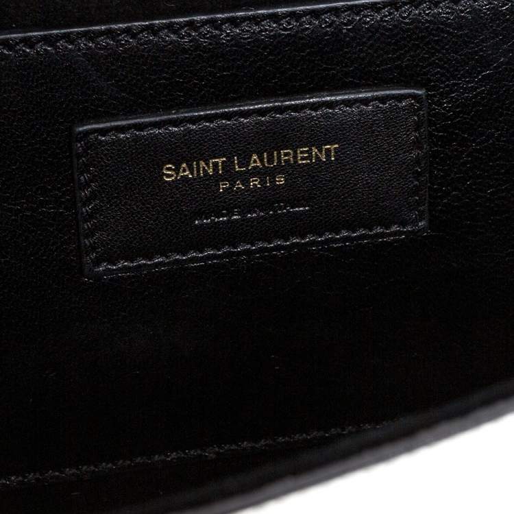 Pre Owned Saint Laurent Metallic Silver Leather Kate Monogram Clutch