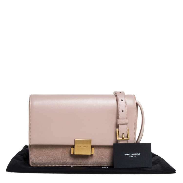Pre Owned Saint Laurent Pink Leather and Suede Medium Bellechasse Shoulder Bag