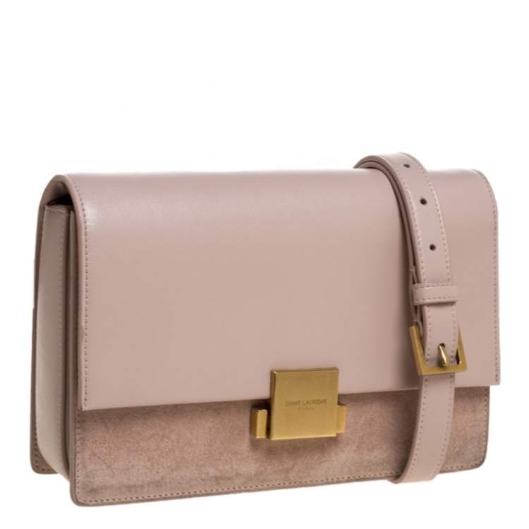Pre Owned Saint Laurent Pink Leather and Suede Medium Bellechasse Shoulder Bag