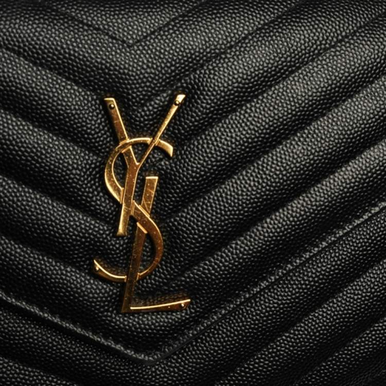 Pre Owned Saint Laurent Black Matelasse Leather Monogram Envelope Wallet on Chain