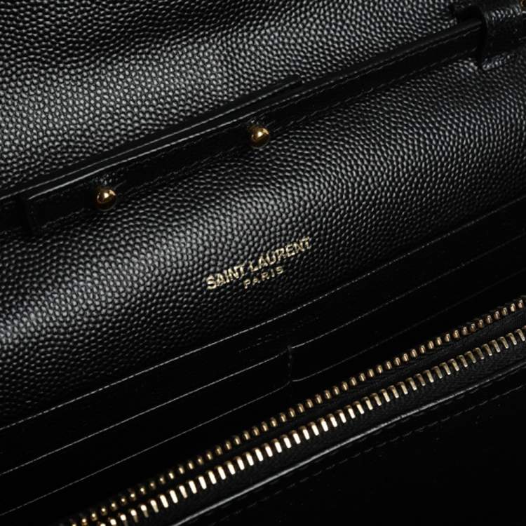 Pre Owned Saint Laurent Black Matelasse Leather Monogram Envelope Wallet on Chain