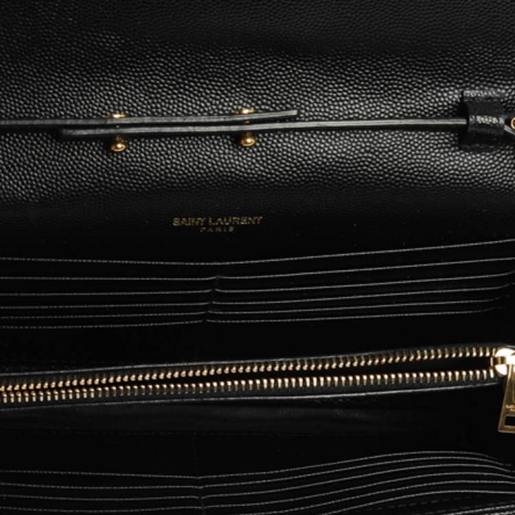 Pre Owned Saint Laurent Black Matelasse Leather Monogram Envelope Wallet on Chain