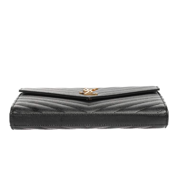 Pre Owned Saint Laurent Black Matelasse Leather Monogram Envelope Wallet on Chain