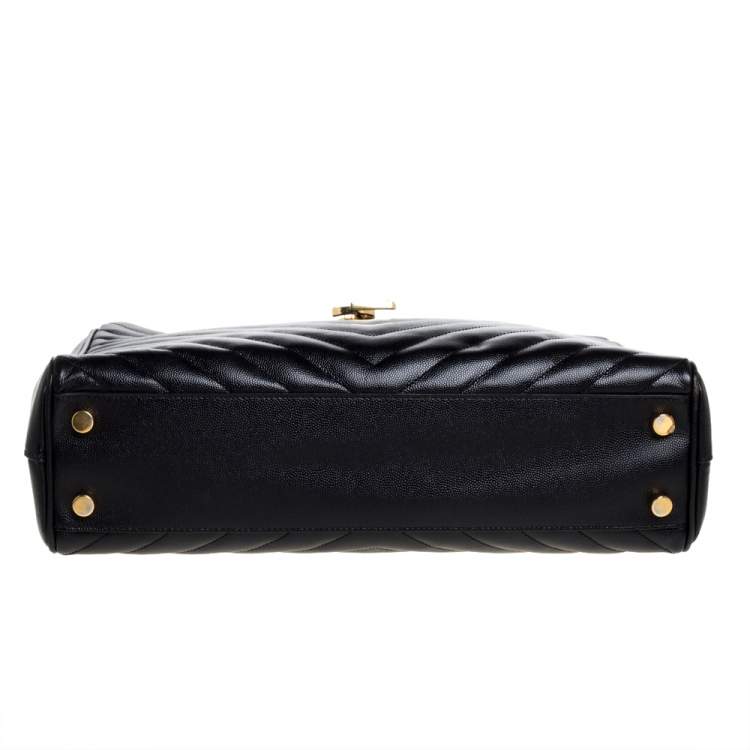 Pre Owned Saint Laurent Black Matelasse Leather Cassandre Shopper Tote