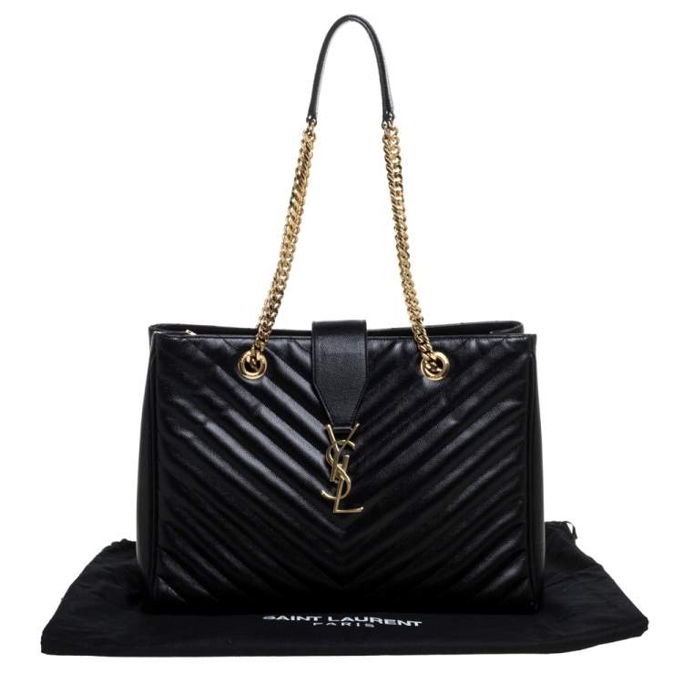 Pre Owned Saint Laurent Black Matelasse Leather Cassandre Shopper Tote