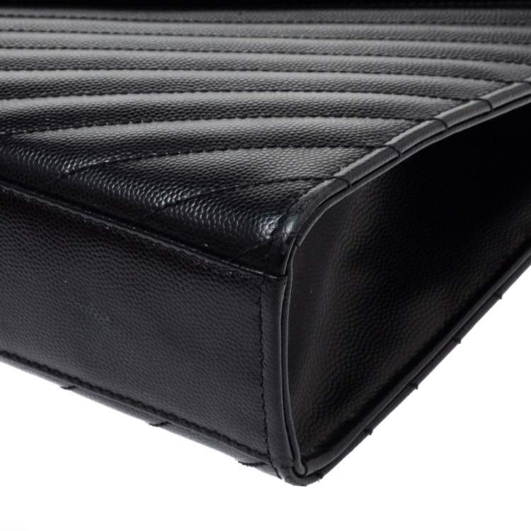 Pre Owned Saint Laurent Black Chevron Quilted Leather Monogram Envelope Shoulder Bag