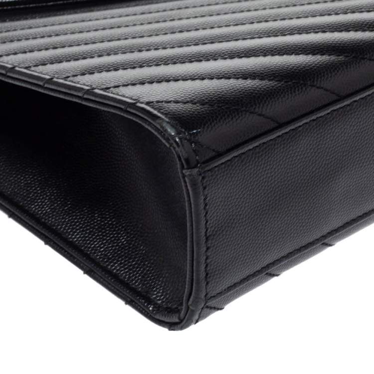 Pre Owned Saint Laurent Black Chevron Quilted Leather Monogram Envelope Shoulder Bag