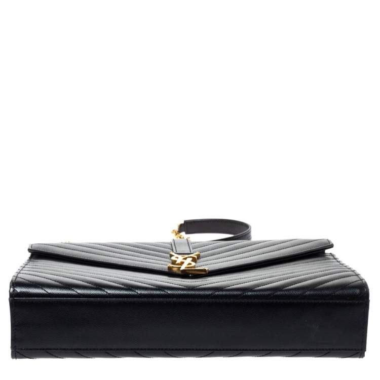 Pre Owned Saint Laurent Black Chevron Quilted Leather Monogram Envelope Shoulder Bag