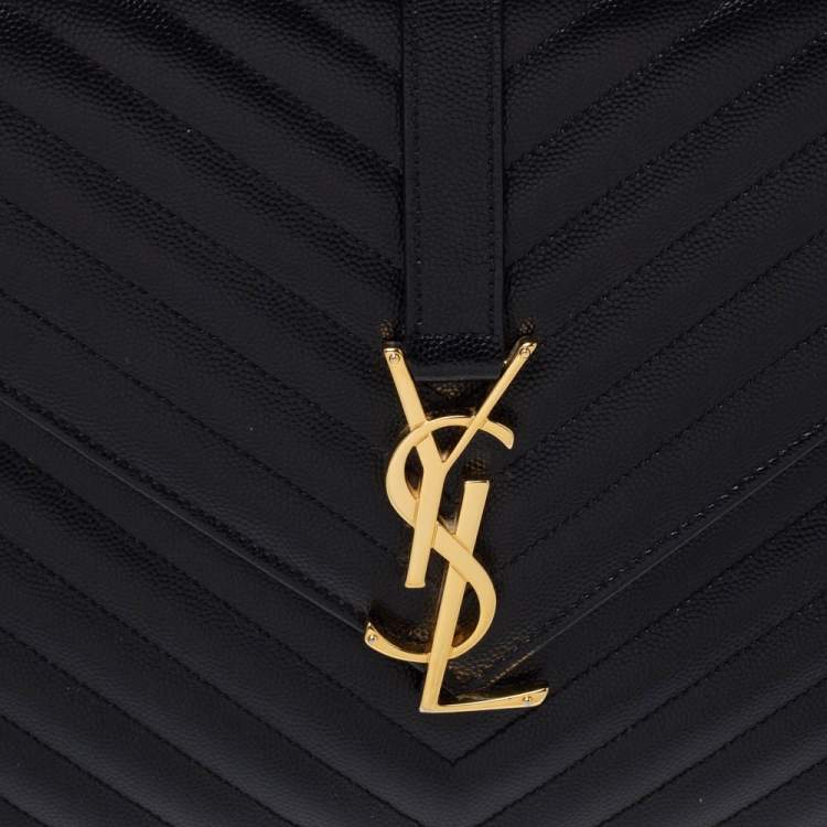 Pre Owned Saint Laurent Black Chevron Quilted Leather Monogram Envelope Shoulder Bag