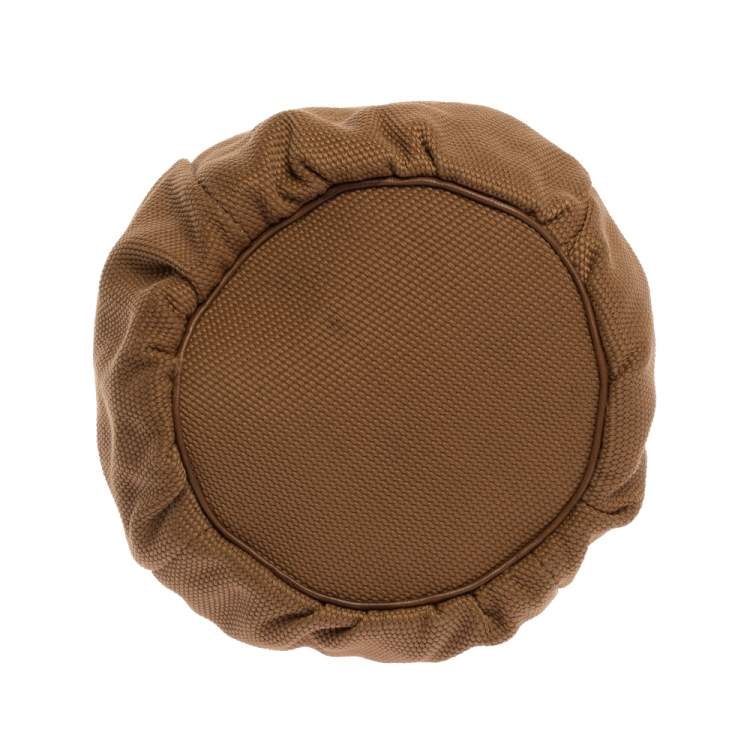 Pre Owned Yves Saint Laurent Light Brown Logo Embossed Canvas Vintage Drawstring Bag