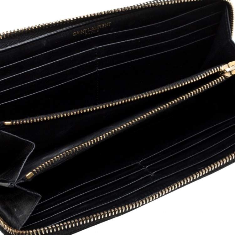 Pre Owned Saint Laurent Black Patent Leather Rive Gauche Zip Around Wallet
