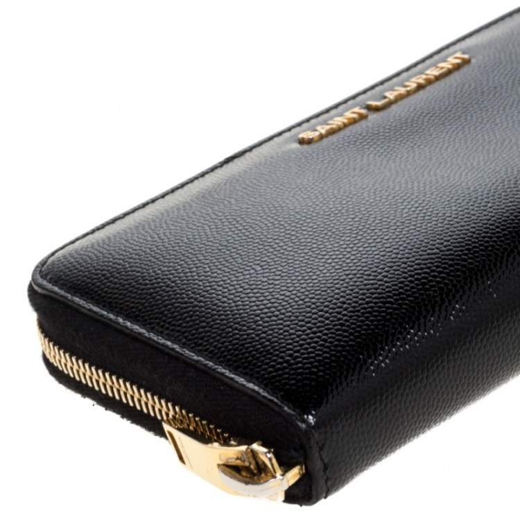 Pre Owned Saint Laurent Black Patent Leather Rive Gauche Zip Around Wallet
