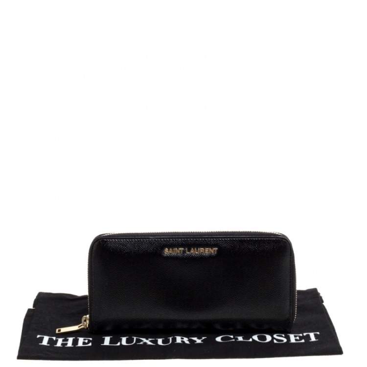 Pre Owned Saint Laurent Black Patent Leather Rive Gauche Zip Around Wallet