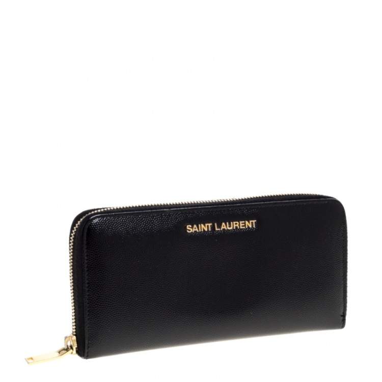 Pre Owned Saint Laurent Black Patent Leather Rive Gauche Zip Around Wallet