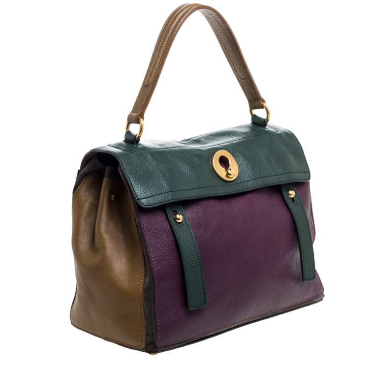 Pre Owned Saint Laurent Multicolor Leather and Suede Medium Muse Two Satchel