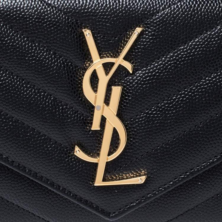 Pre Owned Saint Laurent Black Matelasse Leather Monogram Envelope Wallet