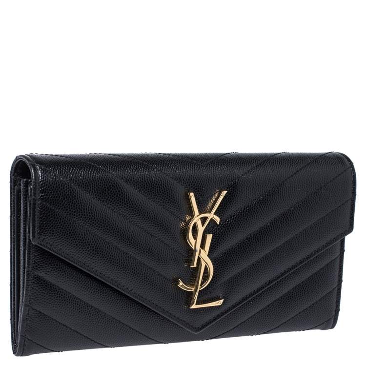 Pre Owned Saint Laurent Black Matelasse Leather Monogram Envelope Wallet