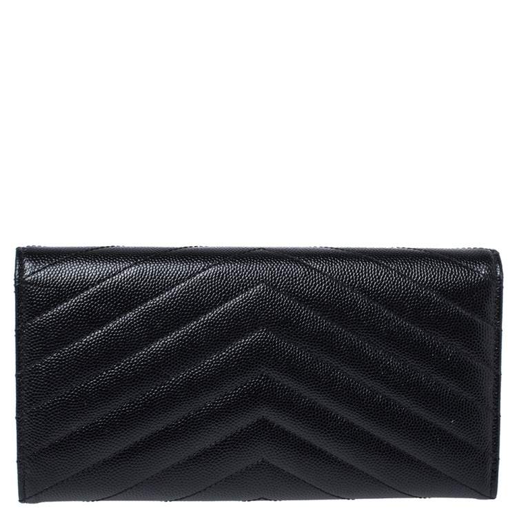 Pre Owned Saint Laurent Black Matelasse Leather Monogram Envelope Wallet