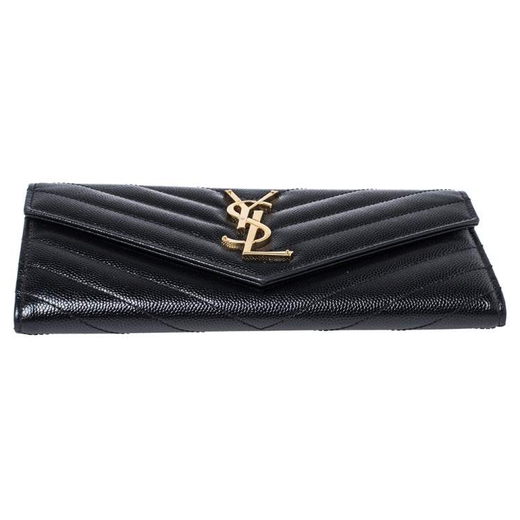 Pre Owned Saint Laurent Black Matelasse Leather Monogram Envelope Wallet