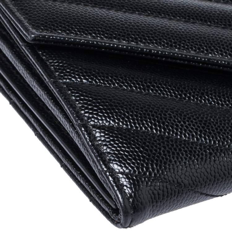 Pre Owned Saint Laurent Black Matelasse Leather Monogram Envelope Wallet