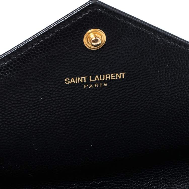 Pre Owned Saint Laurent Black Matelasse Leather Monogram Envelope Wallet