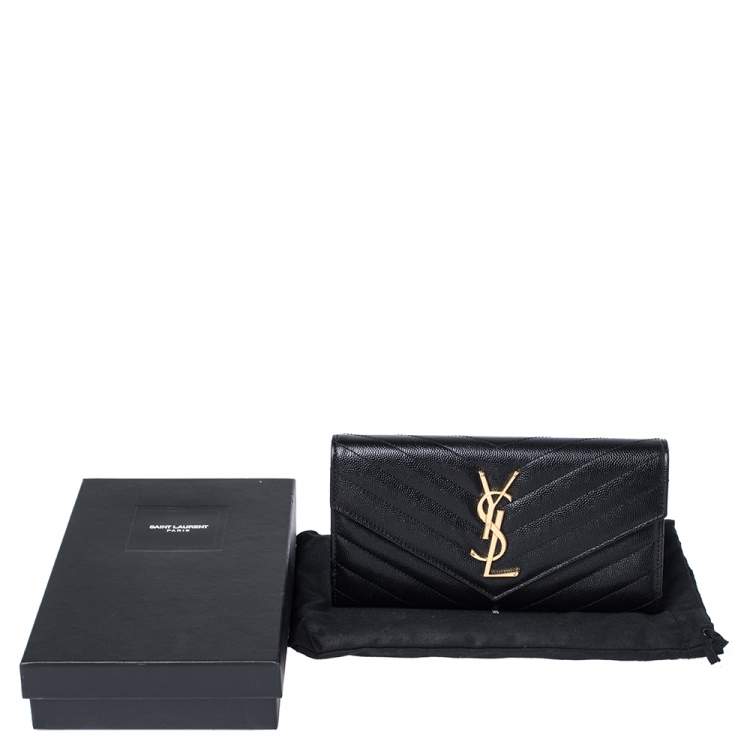 Pre Owned Saint Laurent Black Matelasse Leather Monogram Envelope Wallet