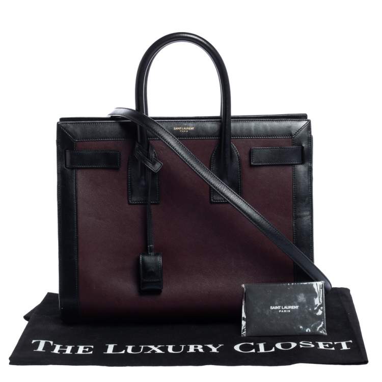 Pre Owned Saint Laurent Burgundy/Black Leather Small Classic Sac De Jour Tote