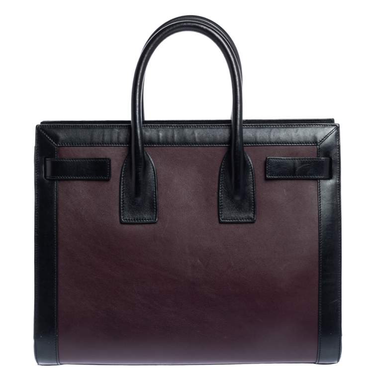Pre Owned Saint Laurent Burgundy/Black Leather Small Classic Sac De Jour Tote