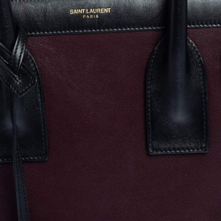 Pre Owned Saint Laurent Burgundy/Black Leather Small Classic Sac De Jour Tote