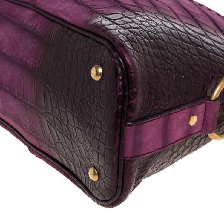 مملوكة مسبقًا Yves Saint Laurent Purple Ombre Croc Embossed Nubuck Leather Medium Muse Satchel