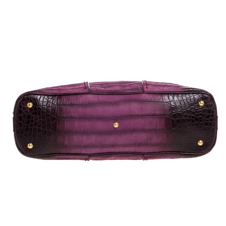 مملوكة مسبقًا Yves Saint Laurent Purple Ombre Croc Embossed Nubuck Leather Medium Muse Satchel