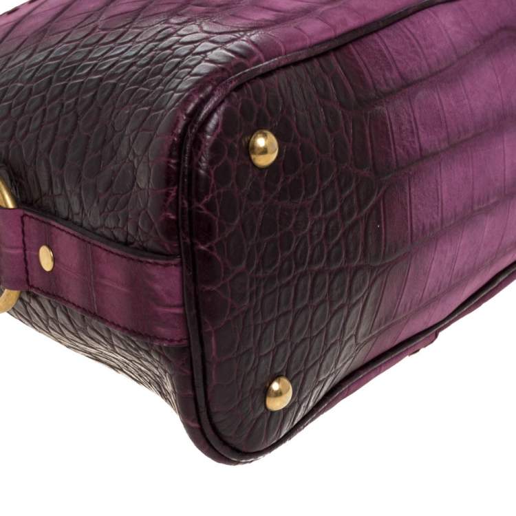 مملوكة مسبقًا Yves Saint Laurent Purple Ombre Croc Embossed Nubuck Leather Medium Muse Satchel