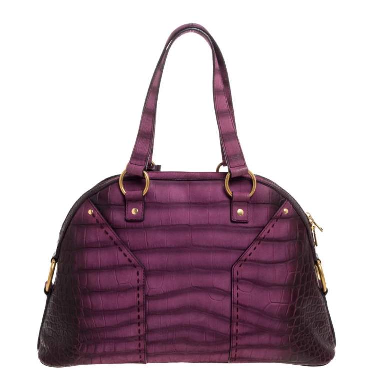 مملوكة مسبقًا Yves Saint Laurent Purple Ombre Croc Embossed Nubuck Leather Medium Muse Satchel