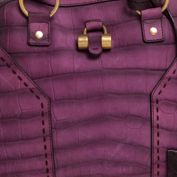 مملوكة مسبقًا Yves Saint Laurent Purple Ombre Croc Embossed Nubuck Leather Medium Muse Satchel