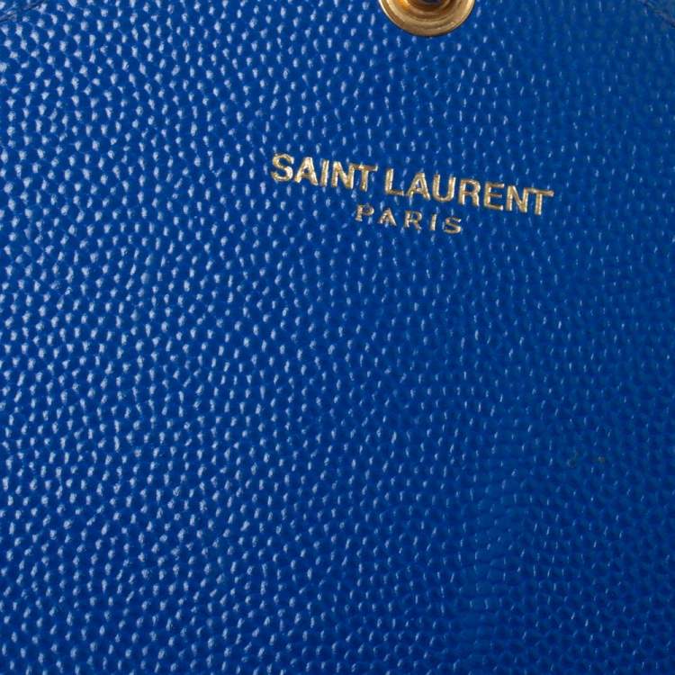 Pre Owned Saint Laurent Blue Matelassé Leather Monogram Flap Wallet