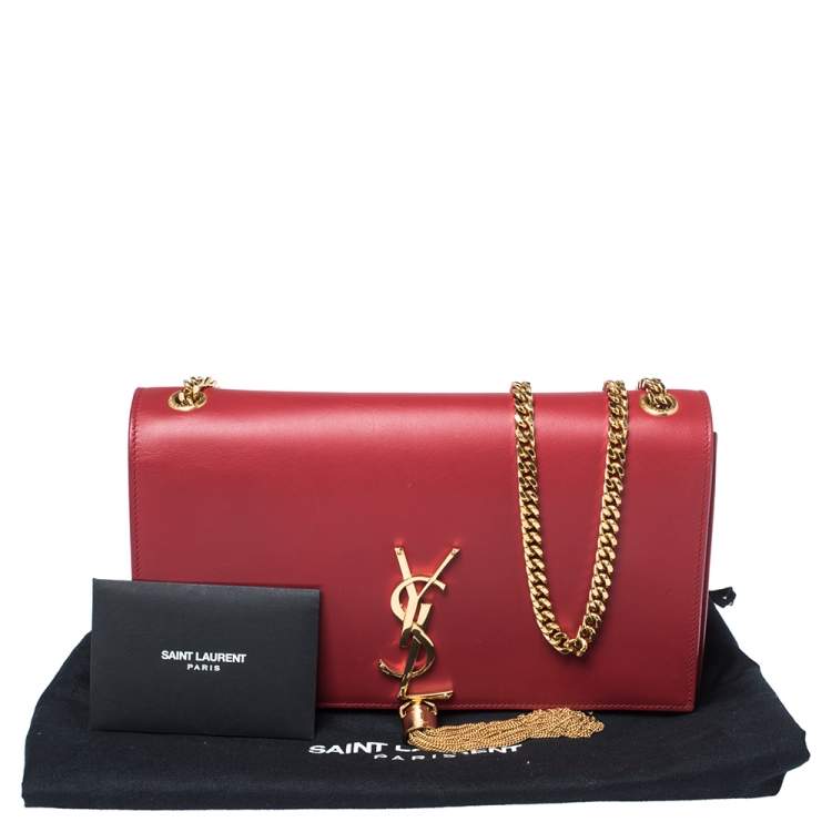 Pre Owned Saint Laurent Red Leather Medium Kate Tassel Shoulder Bag
