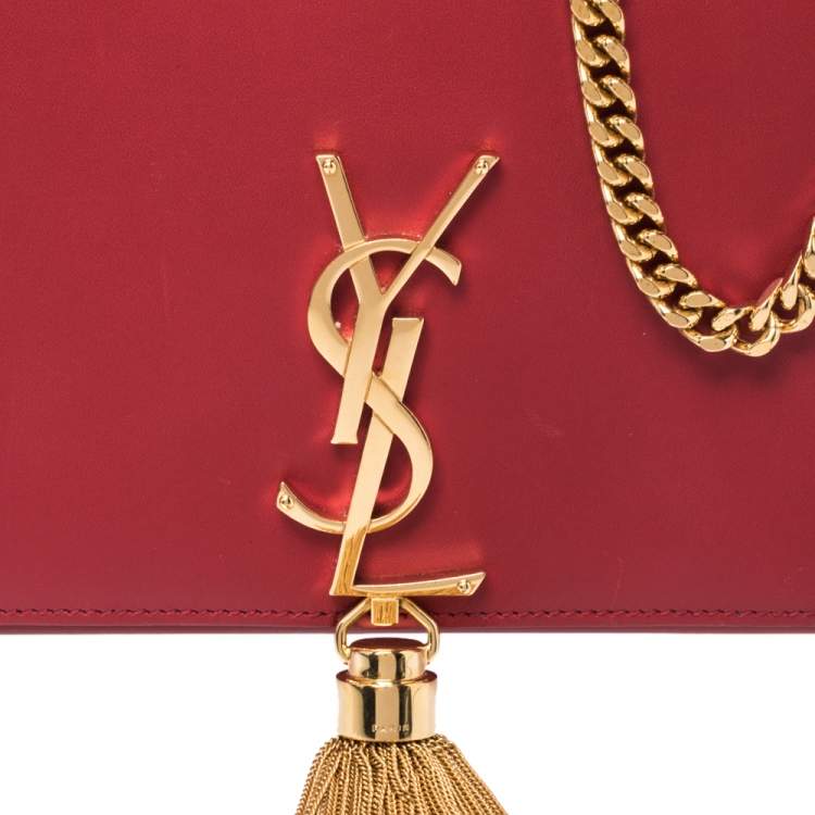 Pre Owned Saint Laurent Red Leather Medium Kate Tassel Shoulder Bag