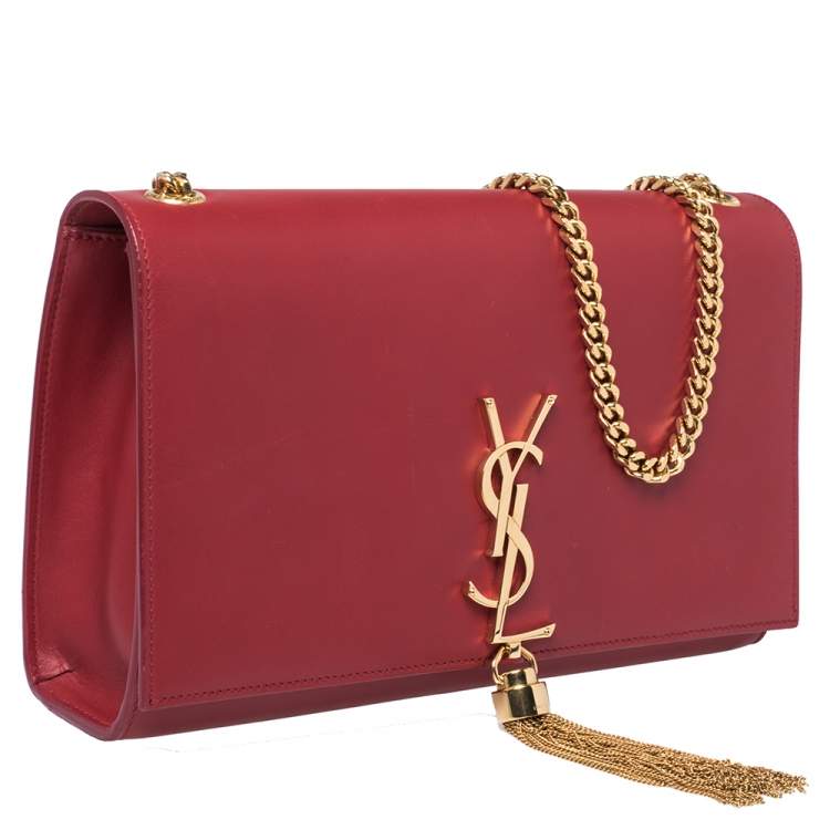 Pre Owned Saint Laurent Red Leather Medium Kate Tassel Shoulder Bag