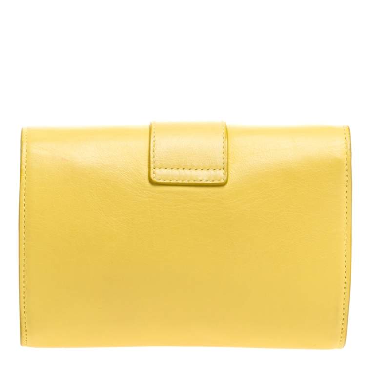 مملوكة مسبقًا Saint Laurent Yellow Leather Y-Ligne Wallet on Chain