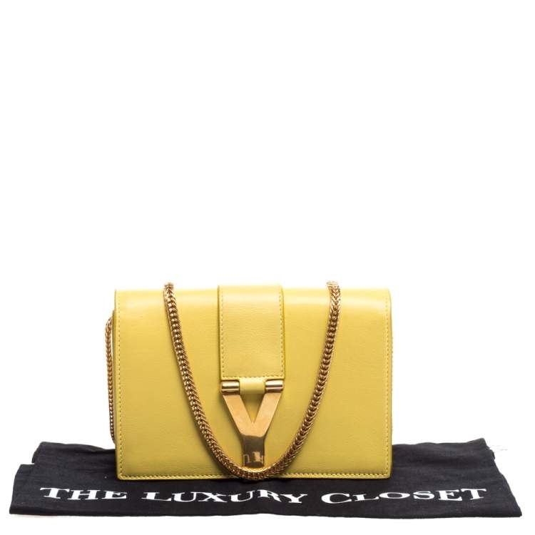 مملوكة مسبقًا Saint Laurent Yellow Leather Y-Ligne Wallet on Chain