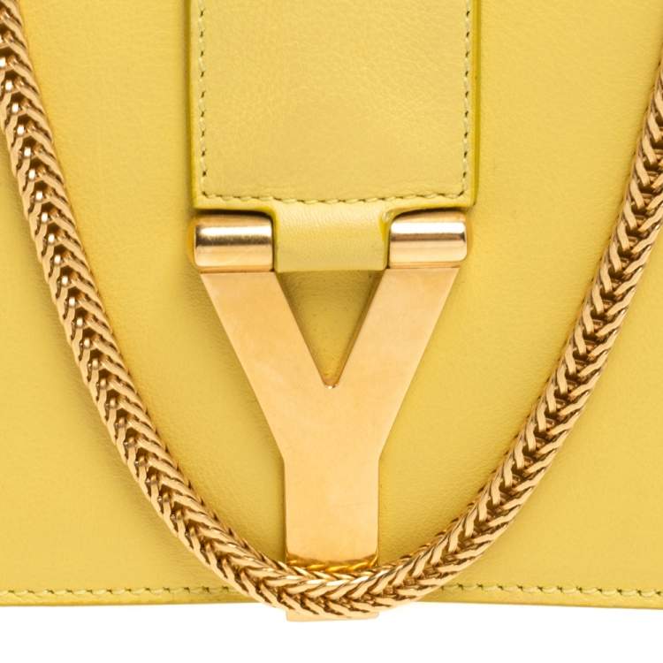 مملوكة مسبقًا Saint Laurent Yellow Leather Y-Ligne Wallet on Chain