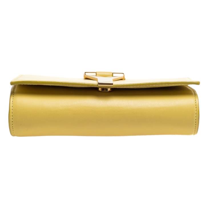 مملوكة مسبقًا Saint Laurent Yellow Leather Y-Ligne Wallet on Chain