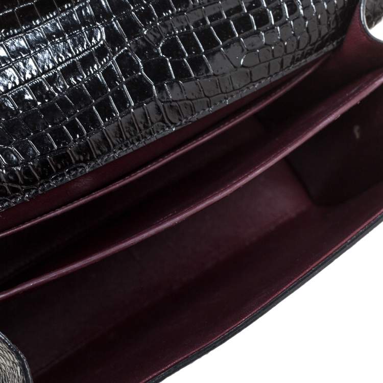 Pre Owned Saint Laurent Black Croc Embossed Leather Cassandra Top Handle Bag