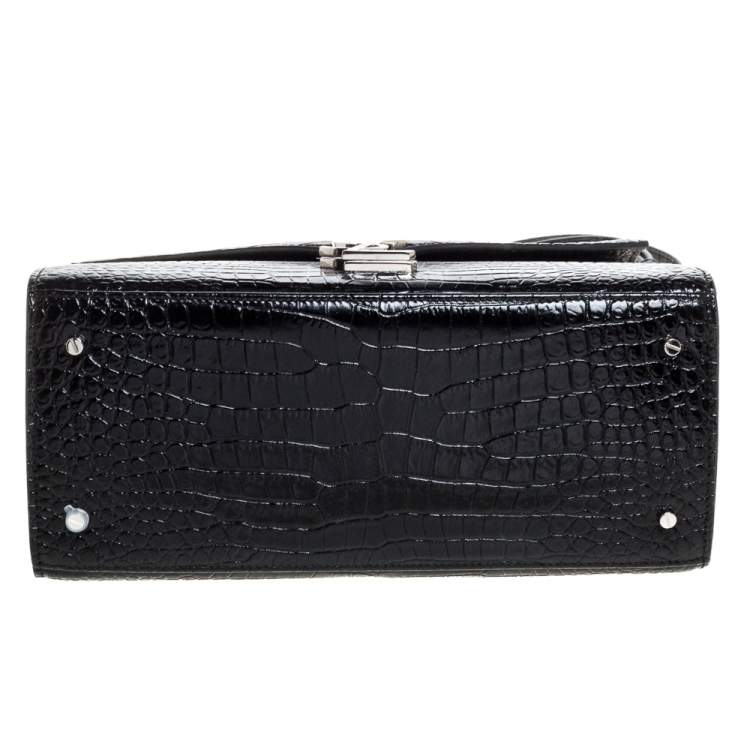 Pre Owned Saint Laurent Black Croc Embossed Leather Cassandra Top Handle Bag
