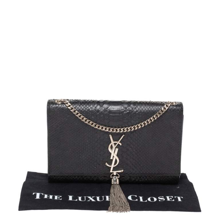 Pre Owned Saint Laurent Black Python Medium Kate Tassel Shoulder Bag