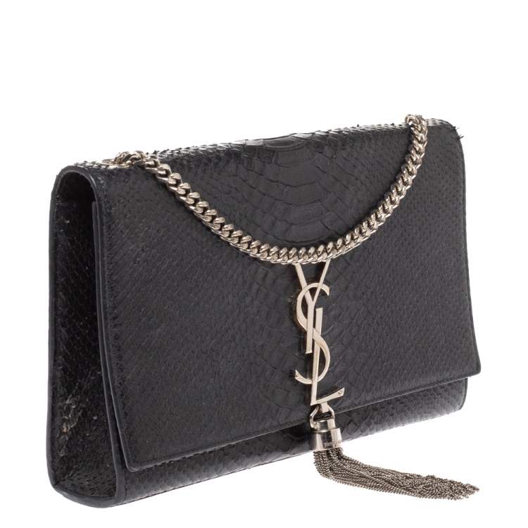Pre Owned Saint Laurent Black Python Medium Kate Tassel Shoulder Bag