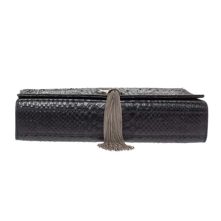 Pre Owned Saint Laurent Black Python Medium Kate Tassel Shoulder Bag