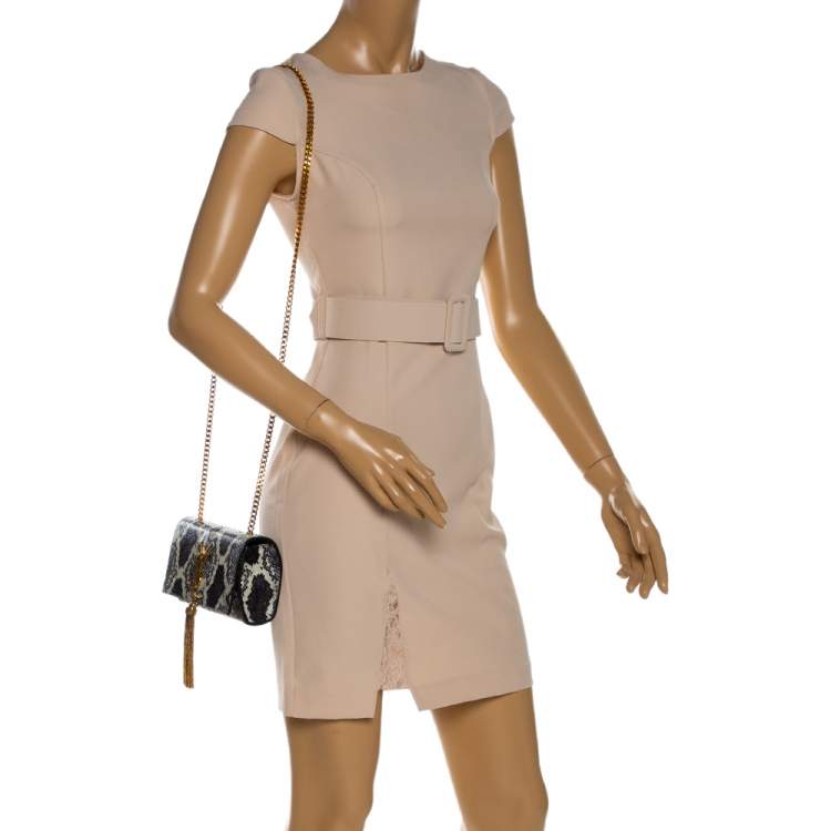 Pre Owned Saint Laurent Black/White Python Small Kate Tassel Shoulder Bag