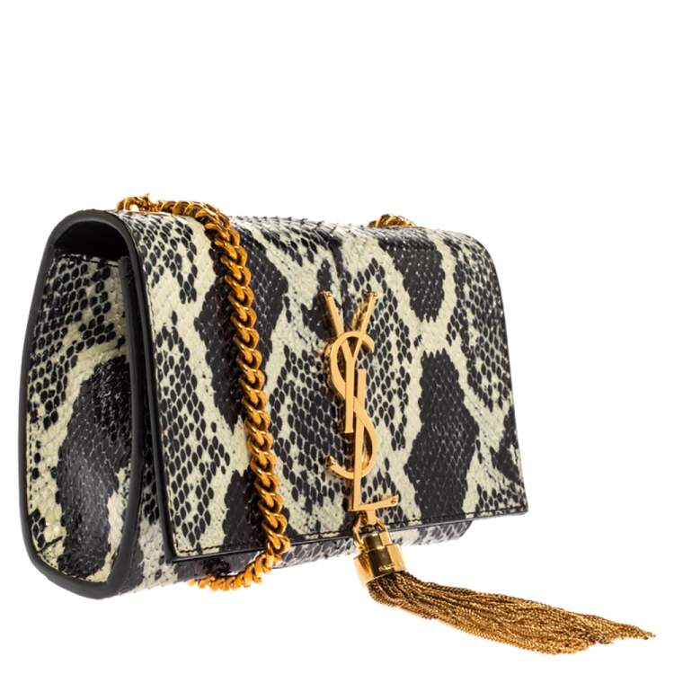 Pre Owned Saint Laurent Black/White Python Small Kate Tassel Shoulder Bag